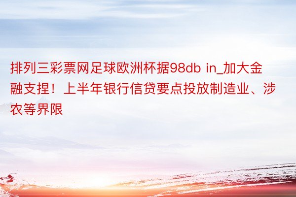 排列三彩票网足球欧洲杯据98db in_加大金融支捏！上半年银行信贷要点投放制造业、涉农等界限