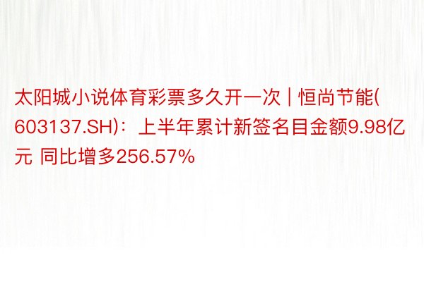 太阳城小说体育彩票多久开一次 | 恒尚节能(603137.SH)：上半年累计新签名目金额9.98亿元 同比增多256.57%