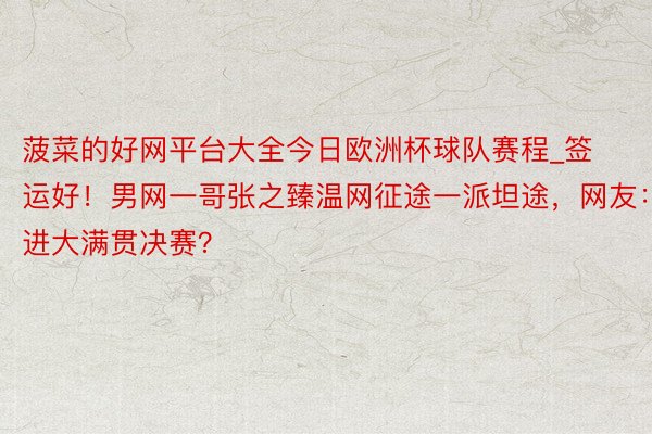 菠菜的好网平台大全今日欧洲杯球队赛程_签运好！男网一哥张之臻温网征途一派坦途，网友：进大满贯决赛？