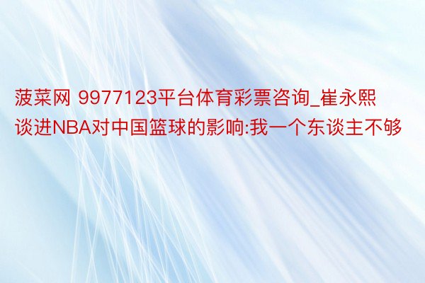 菠菜网 9977123平台体育彩票咨询_崔永熙谈进NBA对中国篮球的影响:我一个东谈主不够