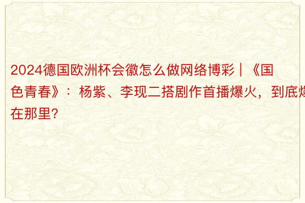 2024德国欧洲杯会徽怎么做网络博彩 | 《国色青春》：杨紫、李现二搭剧作首播爆火，到底爆在那里？