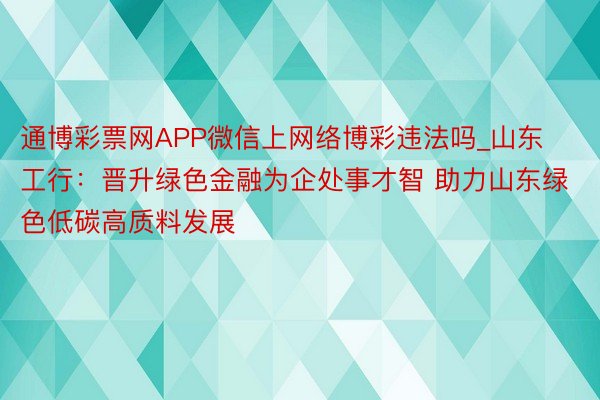通博彩票网APP微信上网络博彩违法吗_山东工行：晋升绿色金融为企处事才智 助力山东绿色低碳高质料发展